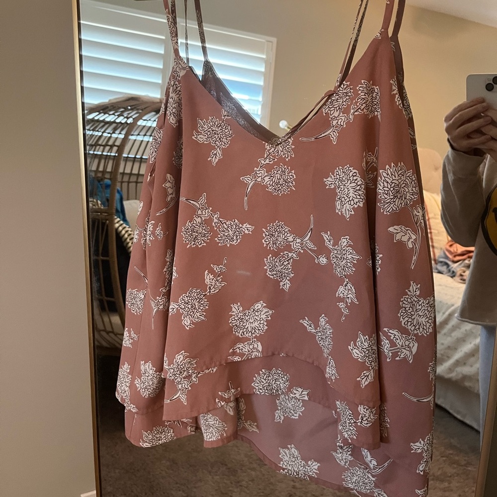 Mauve tank with floral pattern. Very comfortable. A bit flowy. From Nordstrom